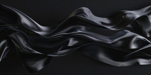 Obraz premium A stark black canvas with clean, minimalist flowing ribbons, Symmetrical and fluid design