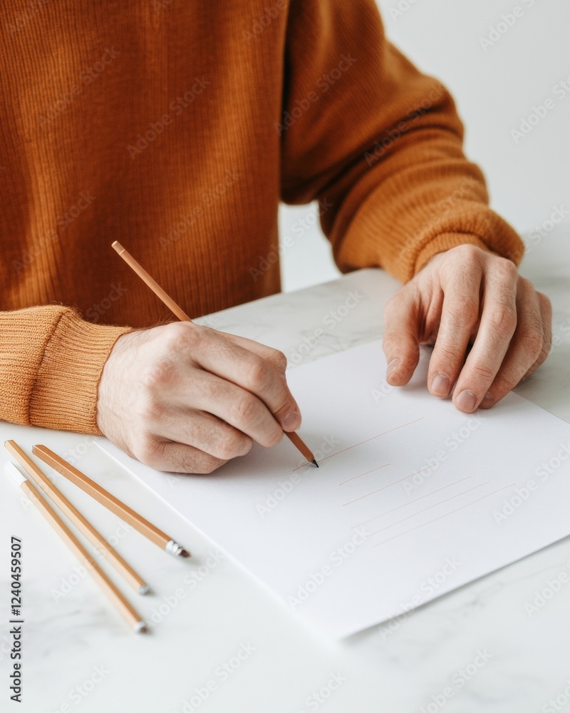 Aufkleber Modern Minimalist UI/UX Sketching Hands Crafting Design Layout with Pencils on Paper - Empowering Tech Professionals in Innovative Digital Workspaces