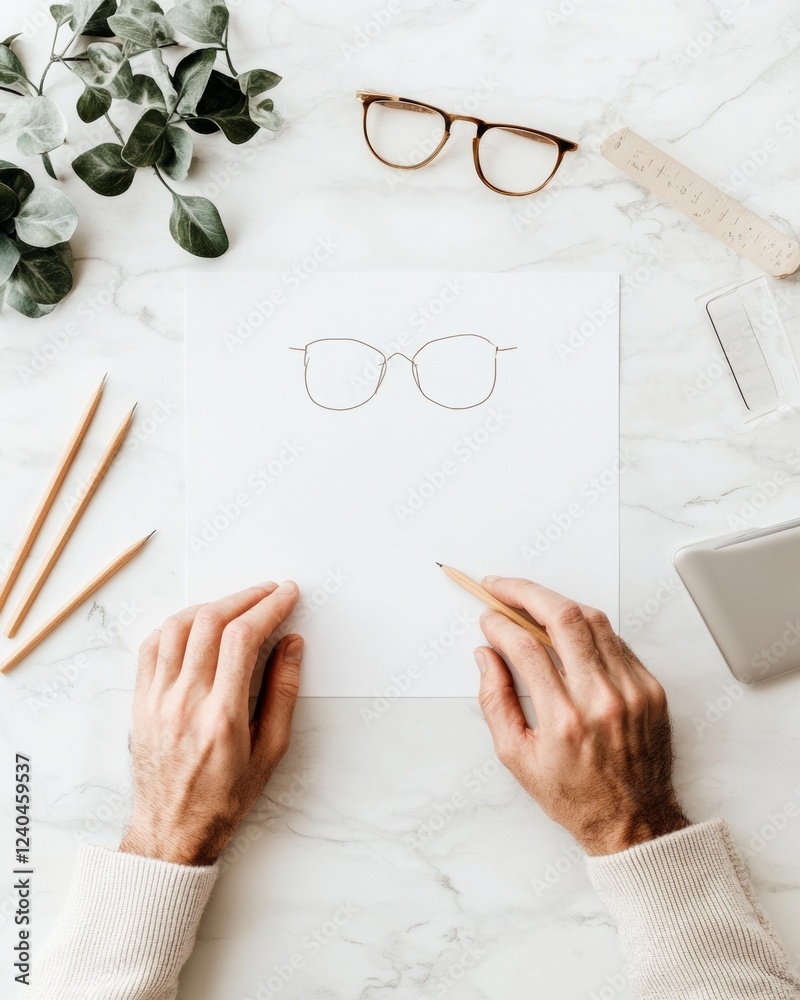 Leinwandbilder minimalist design sketch hands crafting modern ux/ui concepts on marble with eco-friendly tools - in