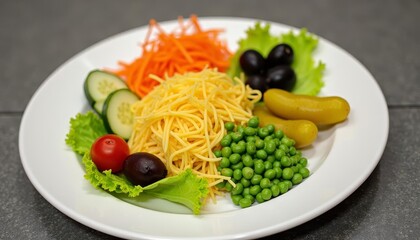 Colorful Vegetable Medley on a White Plate, inviting and appetizing arrangement