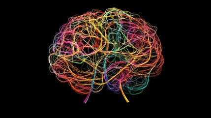 colorful brain illustration with intricate connections representing neural networks and cognitive processes. This vibrant design symbolizes creativity and intelligence