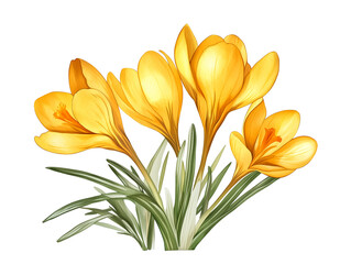 Yellow crocus flowers isolated on white, generated ai