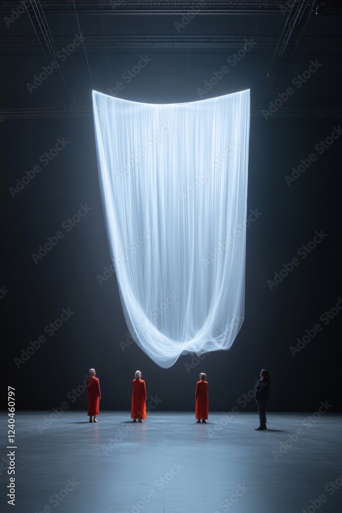 Aufkleber contemporary light sculpture ethereal fabric installation at immersive art show for innovative exper