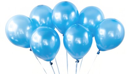 A cluster of vibrant blue balloons floating gracefully in the air, set against a clean white background. The balloons create a visually appealing scene, bringing a sense of light - heartedness and joy