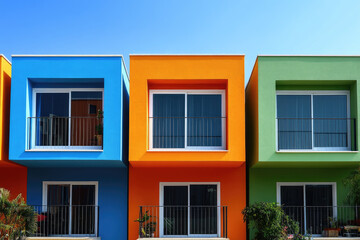 Fototapeta premium Modern eco-friendly urban complexes, modular smart houses with solar panels and greenery on the houses.