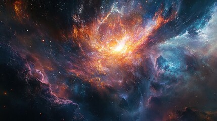 Obraz premium Cosmic Nebula: A Fiery Dance of Celestial Clouds