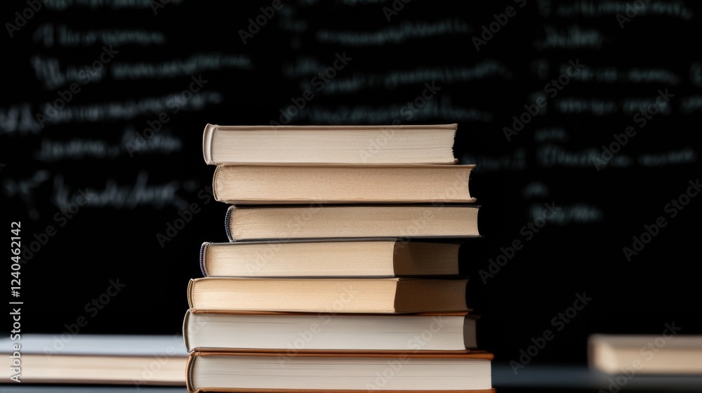 Aufkleber modern library aesthetics stacked books and scientific chalkboard - academic organization and educat