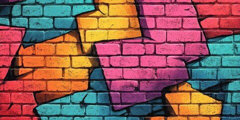 Naklejka premium Abstract Colorful Graffiti Brick Wall Art