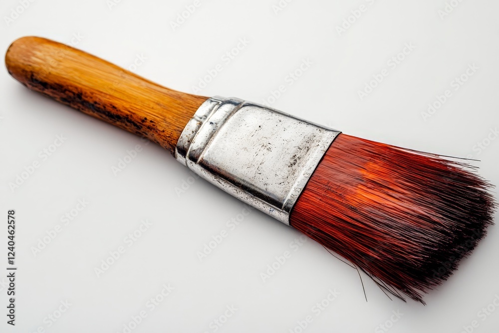 Poster brush with wooden handle and red bristles perfect for painting tasks and art projects