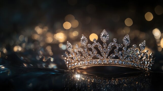 Majestic diamond tiara glowing against a dark abstract background with soft light highlights, exuding beauty and sophistication