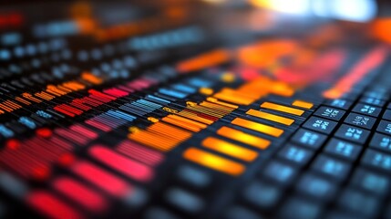 Colorful data streams flow on digital console