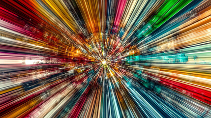 Vibrant abstract art depicting a colorful, radiating burst of light and color.  Ideal for backgrounds, websites, and designs needing a dynamic, energetic feel.