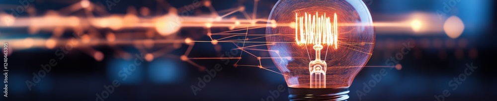 Poster contemporary tech visualization glowing lightbulb sketches on geometric surface - innovation content