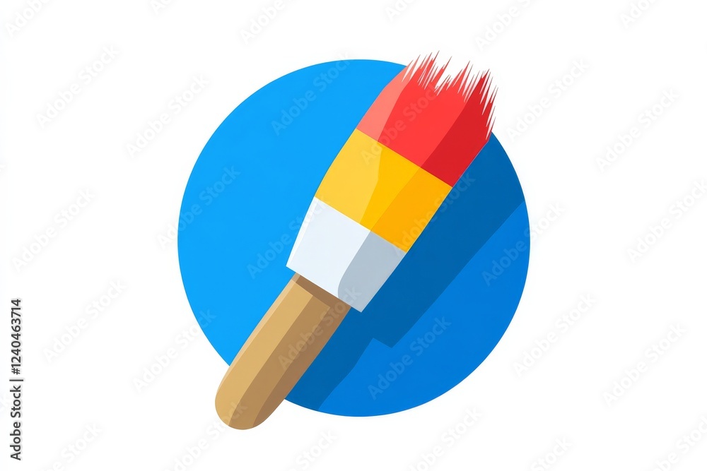 Poster brightly colored paintbrush resting against a circular blue background showcasing vibrant design ele