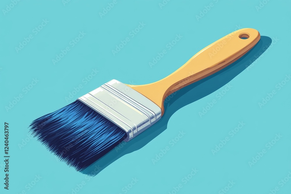 Poster colorful paintbrush resting on a bright blue background ready for art projects and home improvements