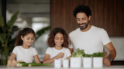 Scandinavian Kitchen Vibes Family Meal Prep with Fresh Veggies and Modern Storage Solutions for Sustainable Living and Digital Health Promotions