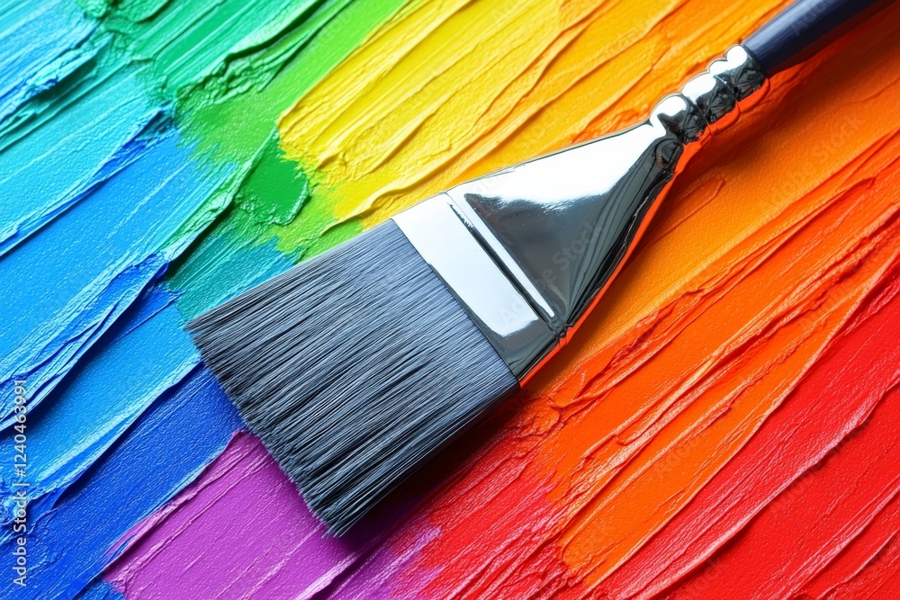 Aufkleber Colorful paint strokes created with a brush on a vibrant canvas displaying a rainbow spectrum of hues