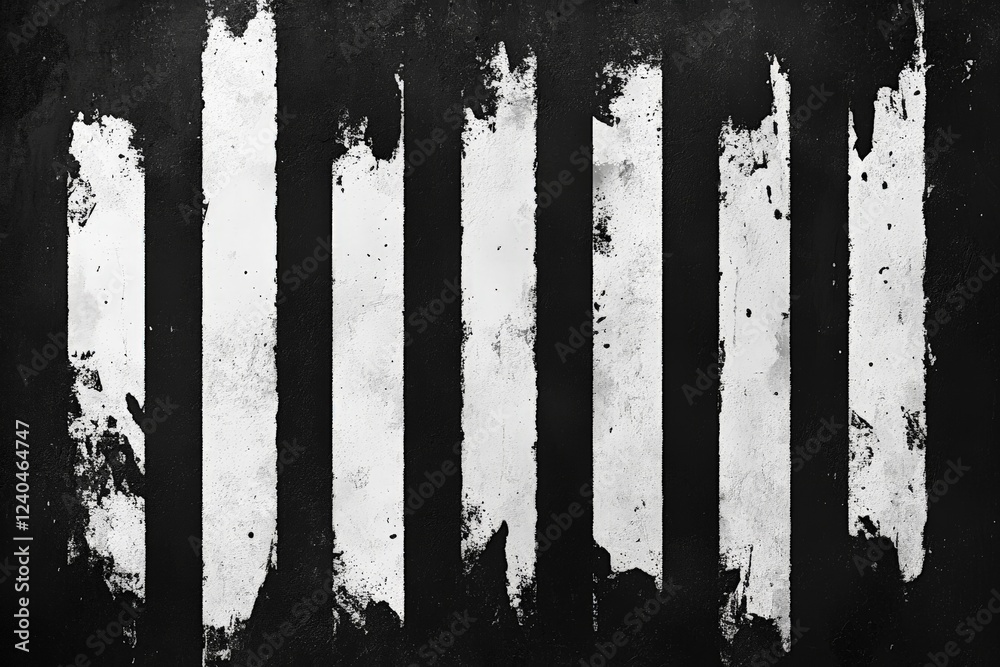 Poster grunge texture of weathered black and white stripes on a worn surface in an urban setting