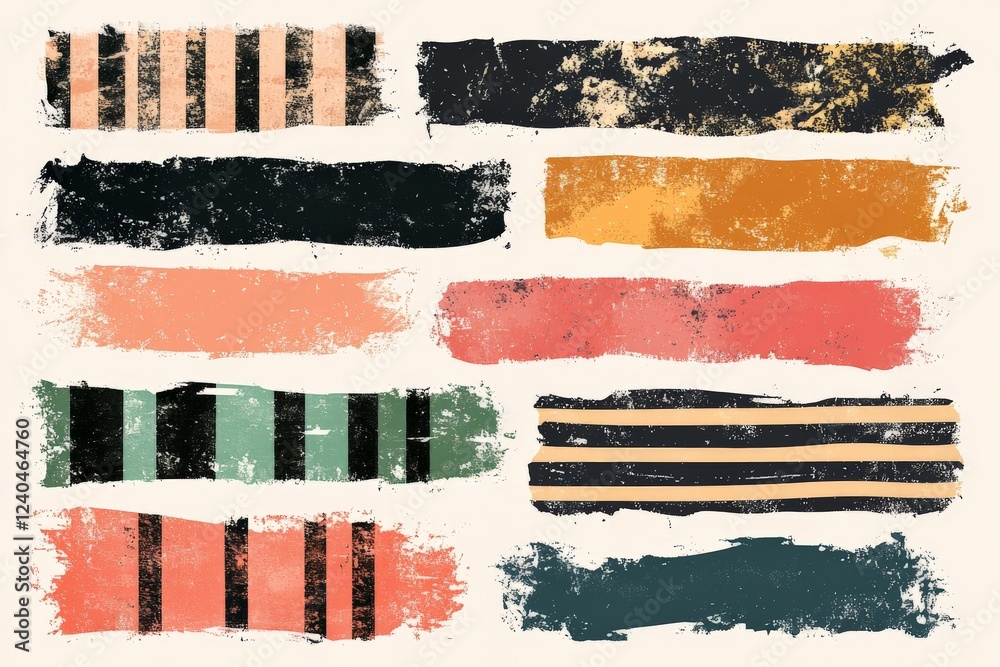 Aufkleber Colorful abstract brush strokes in various patterns and shades displayed on a light background