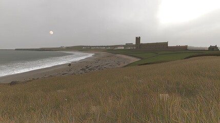 Coastal Abbey Under a Cloudy Sky