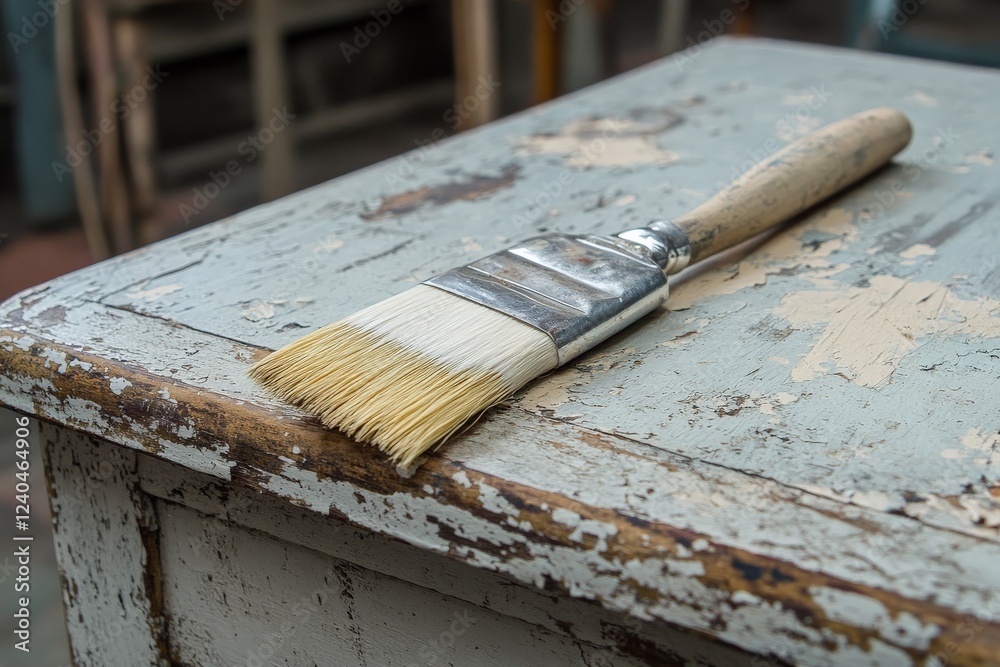 Aufkleber creative painting process captured in a workshop with worn-out surfaces and brushes