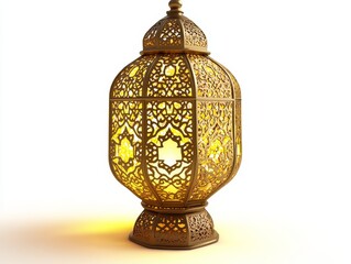 Illuminated Moroccan lantern, studio, white background, Ramadan