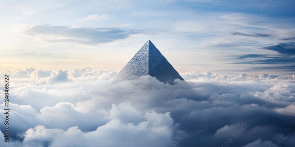 Poster Ethereal Pyramid in Cloudscape Strategic Hierarchical Structure on Skyback Canvas - Visionary Business Model and Organizational Strategy Visualization