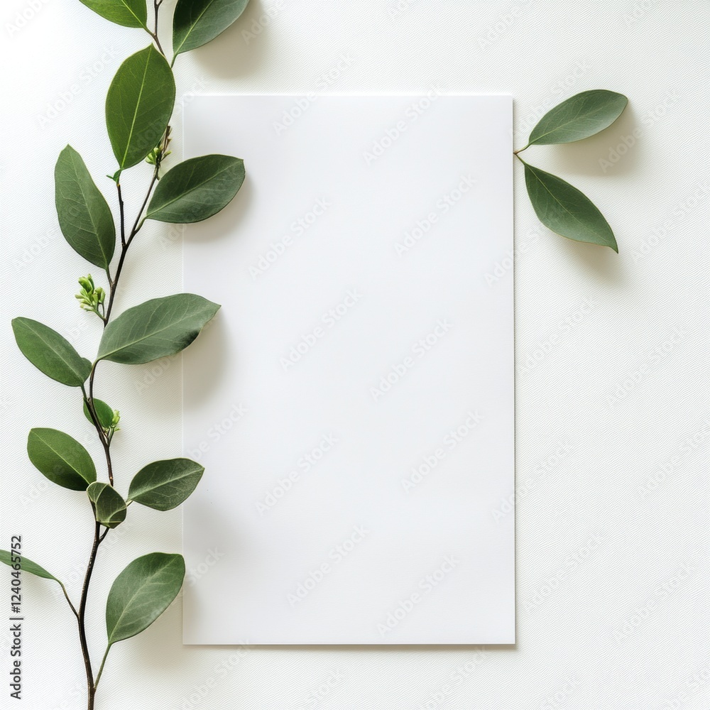 Poster Empty space for text with fresh green leaves on a light background suitable for creating elegant designs or invitations. Generative AI