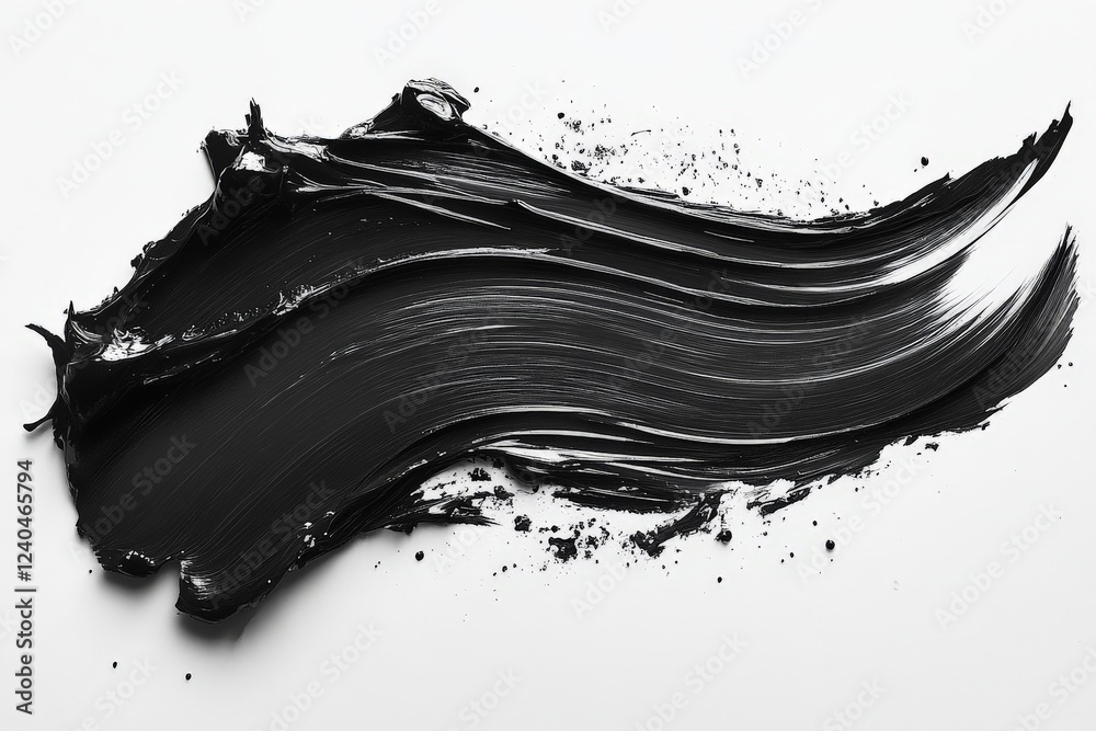 Poster sleek black paint stroke on white canvas creating a striking contrast of textures and colors in an a