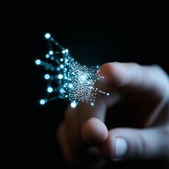 Futuristic Digital Transformation Human Hand Engaging with Virtual Network Interface - Interactive Tech Display for Innovative Business Solutions and Data-Driven Marketing