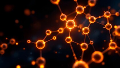 Naklejka premium Intricate Molecular Structure with Glowing Orange Atoms