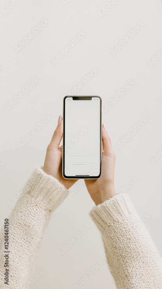 Poster Sleek and Secure Woman Holding Smartphone with Two-Factor Authentication on Minimalist White Gradient - Enhancing Cybersecurity in Digital Business and Modern Public Safety