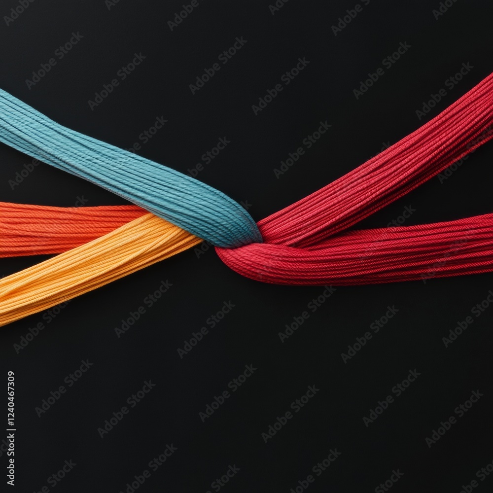 Poster Multicolor Unity Threads Abstract Geometric Patterns on Black for Dynamic Cultural Branding in Art and Design Industries