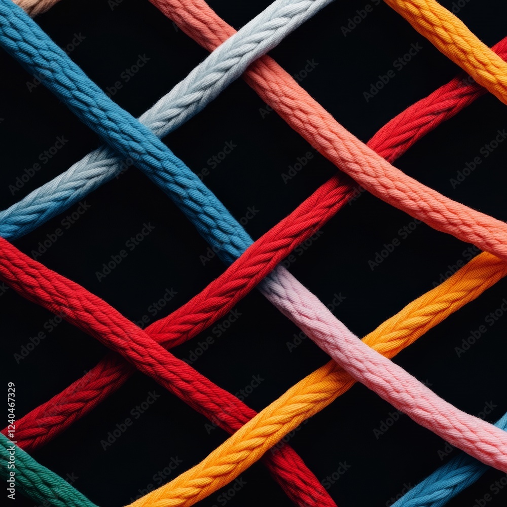 Poster vibrant cross-cultural unity interwoven multicolored threads on black for modern decor and collabora