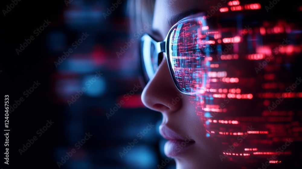 Aufkleber futurist aesthetic young innovator with data glasses - cutting-edge tech and digital content creatio