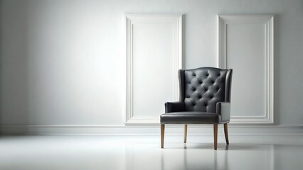 Minimalist White Room Interior: Single Black Chair Aerial View Stock Photo