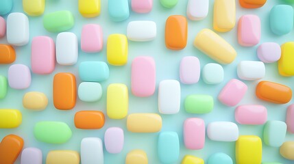 Fototapeta premium Colorful Pastel Candy Shapes on a Soft Blue Background for Vibrant and Fun Creative Projects