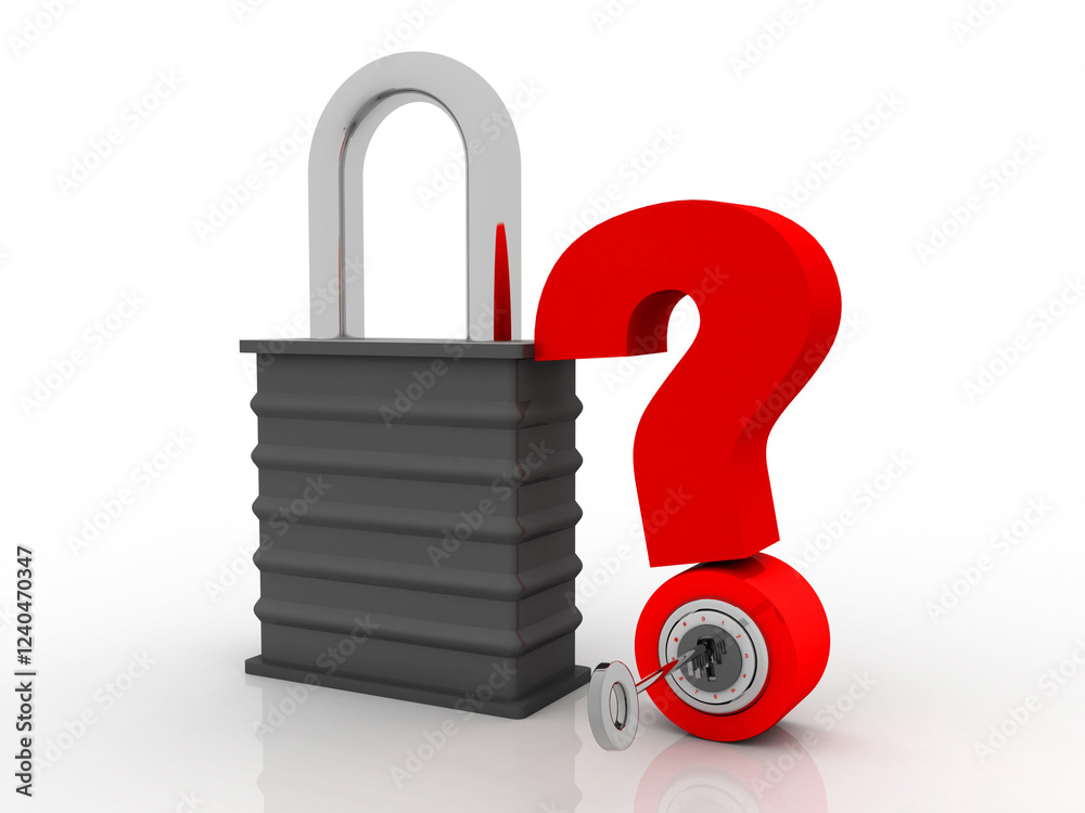 Poster 3d rendering question mark with lock