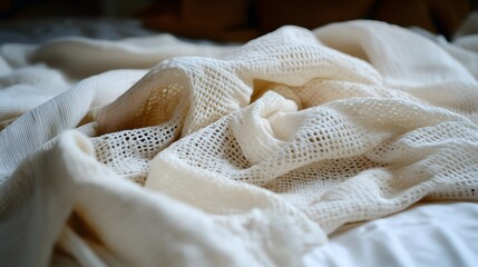 Cream Knitted Fabric Texture Close Up Detail