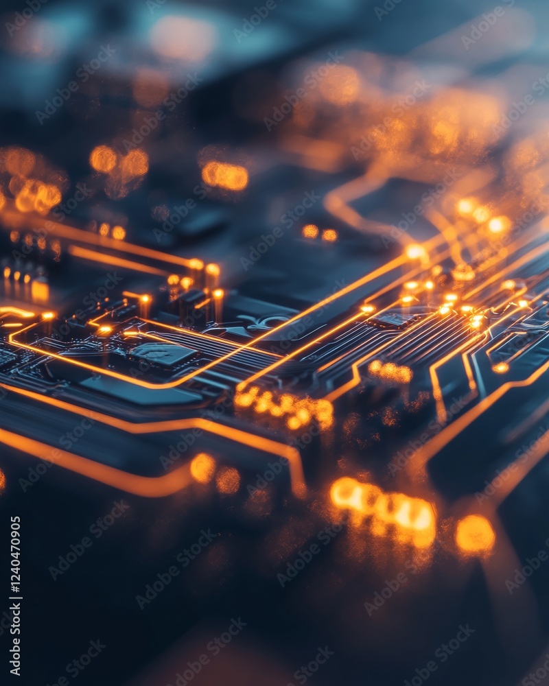 Aufkleber Futuristic Tech Display Luminous Circuit Pathways on Server Hardware - Digital Infrastructure Insight and Network Security for Modern Data Center Environments