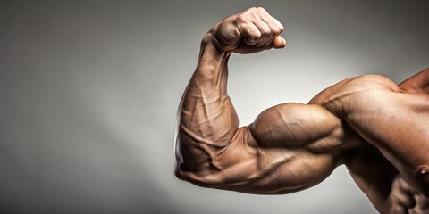 A muscular arm with visible biceps, flexed to show its strength and definition
