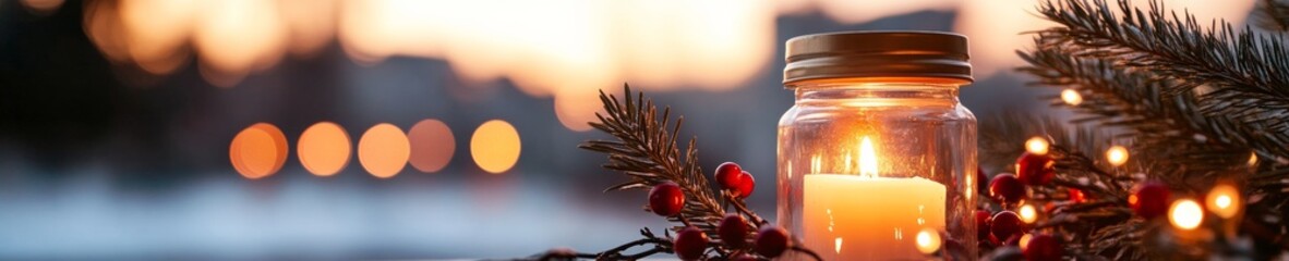 Scandinavian Holiday Decor Rustic Lantern with Pine and Red Berries - Festive Ambiance and Seasonal Marketing Content for Home Decor Industry