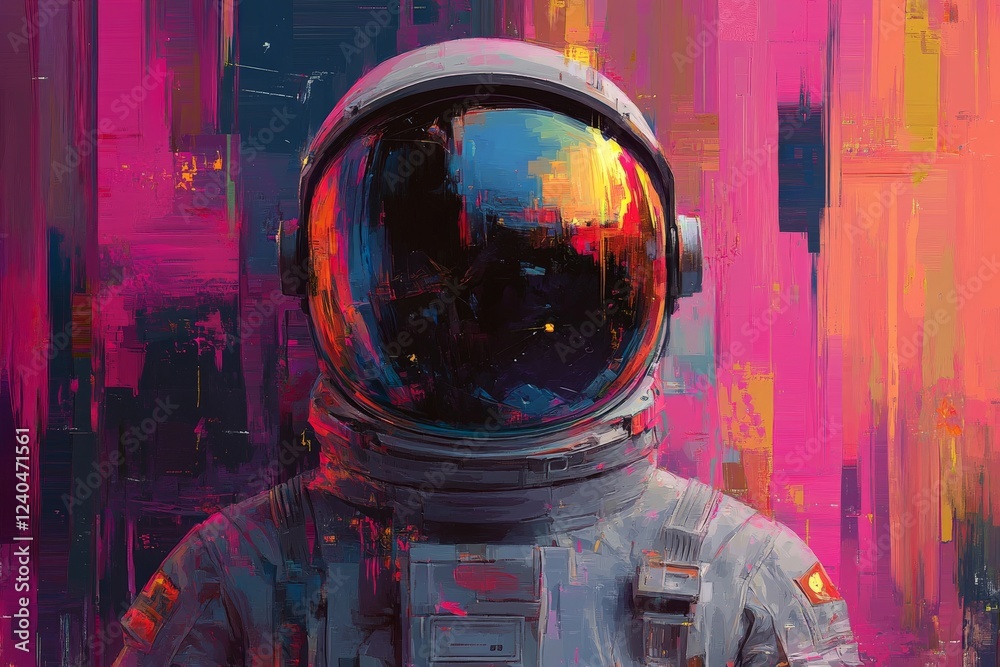 Aufkleber vibrant exploration of outer space through an astronaut's reflective helmet under colorful cosmic hu
