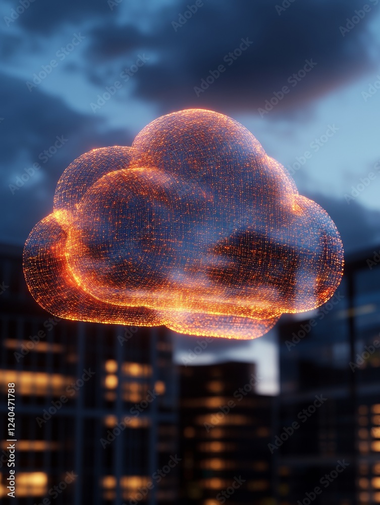 Aufkleber Futuristic Cloud Networking Visualization Luminescent Node Mesh in Modern Office - Digital Infrastructure and Connectivity Solutions for Tech-Driven Enterprises