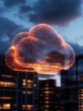 Futuristic Cloud Networking Visualization Luminescent Node Mesh in Modern Office - Digital Infrastructure and Connectivity Solutions for Tech-Driven Enterprises