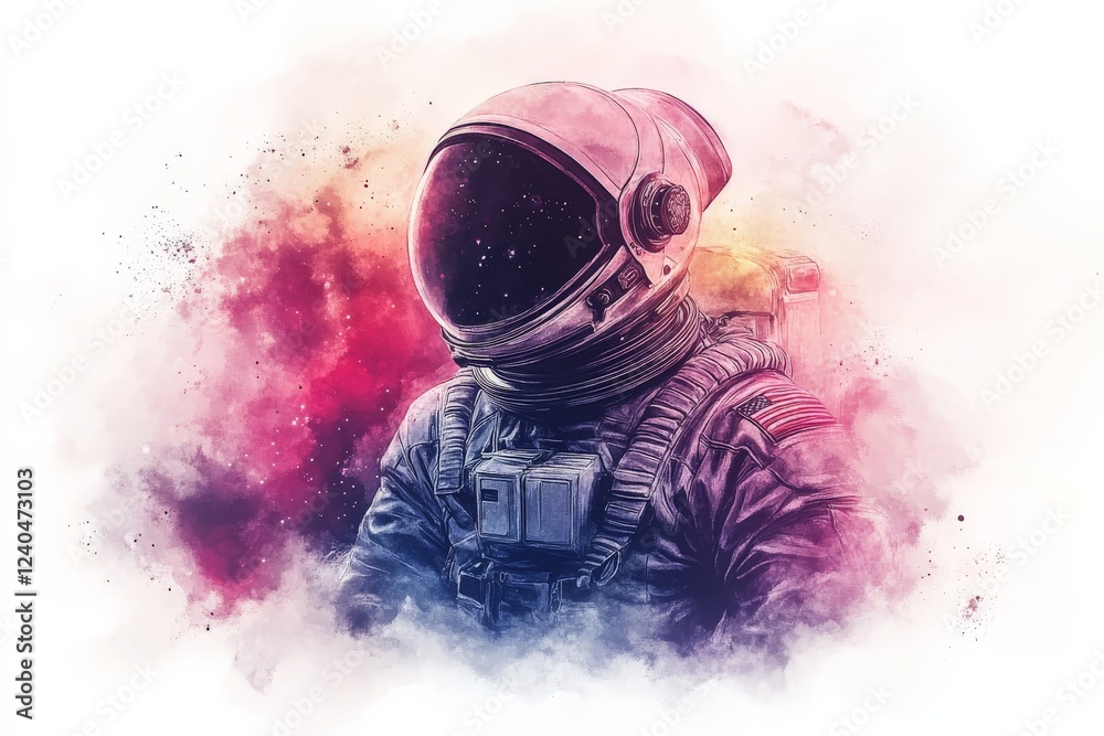 Poster astronaut in colorful nebula showcasing the vastness of space exploration and adventure