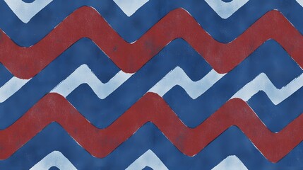 Abstract Blue Red White Zigzag Wave Pattern Seamless Texture