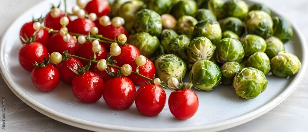 Canvas Prints Vibrant Cherry Tomatoes and Brussels Sprouts on Plate