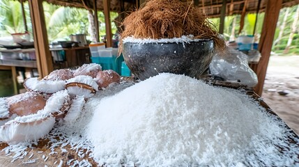 Fresh Coconut Grated Desiccated Coconut Pile Tropical Food