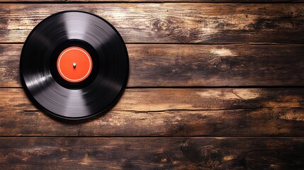 Obraz premium A vintage vinyl record on an old wooden table, representing the nostalgic feel of classic music